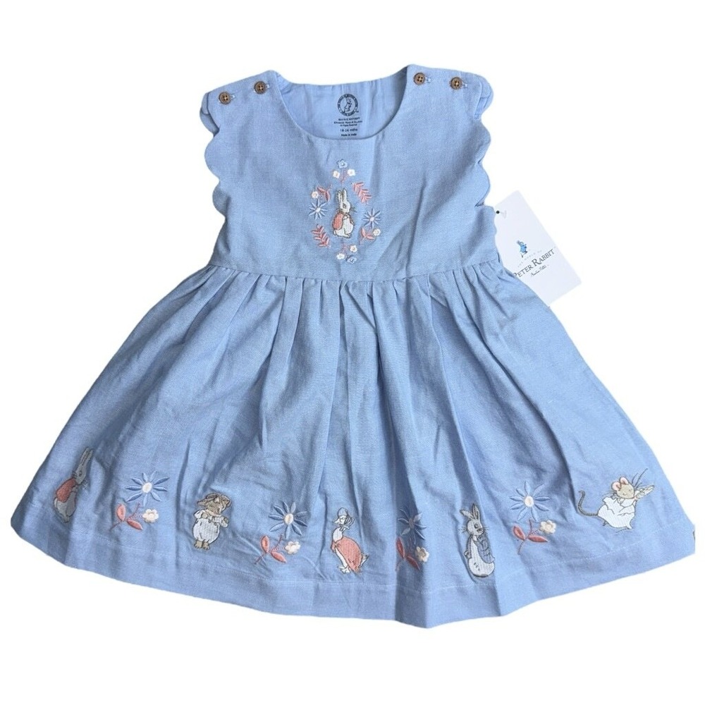 Marks and‎ Spencer Pure Cotton Chambray Peter Rabbit Dress 12-18 Months NWT